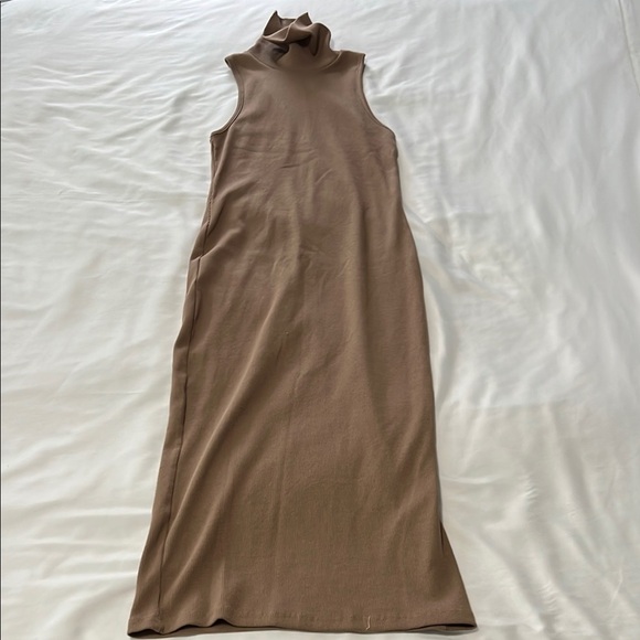 Zara Mocha Sleeveless Turtleneck Ribbed Bodycon Tank Dress - Picture 1 of 6